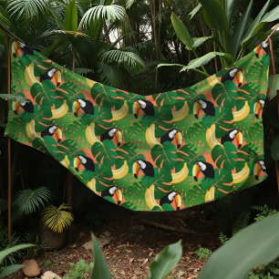 Tela Vibrante Fiesta Turca Aves Tropicales Bananas Leaf
