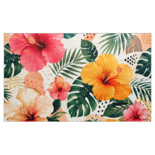 Tela Vibrante Hibisco Tropical Patrón Floral Sin Costur