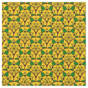 Tela Vibrante patrón africano circular amarillo dorado