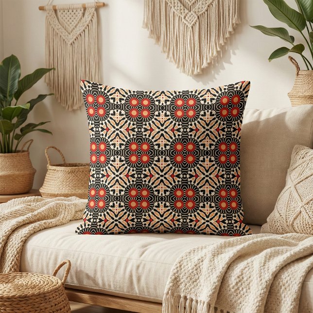 Tela Vibrante Rojo Negro Étnico Boho Arabesco Mosaico (Subido por el creador)