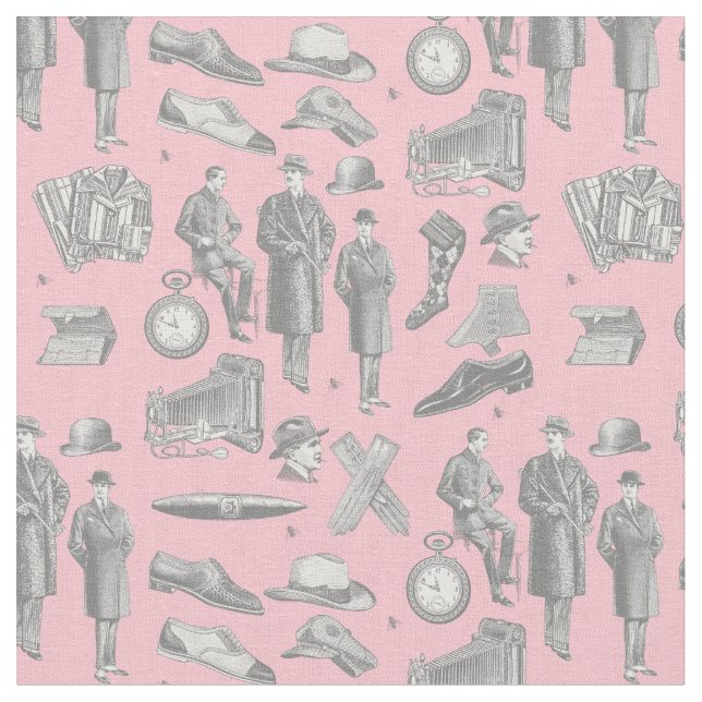 Tela victorian men's style antique menswear toile pink (De cerca)