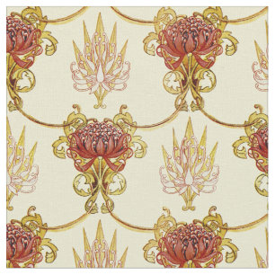 Tela Vintage Art Nouveau Waratah y patrón Flannel
