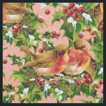 Tela Vintage Christmas Birds Holly Faux Gold Pattern<br><div class="desc">Este patrón representa a los pájaros sentados en las ramas grises con nieve y con un contorno y unas líneas de Relieve metalizado de imitación de oro decorativas sobre un fondo de salmón claro. Puede cambiar el color de fondo haciendo clic en el botón "Personalizar It!". Por favor, ten en...</div>