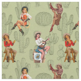 Tela Vintage Country Western Pin Up Chicas De Vaca En C