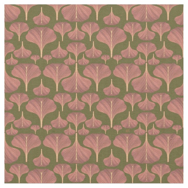Tela Vintage Gingko Green Floral Pattern (De cerca)