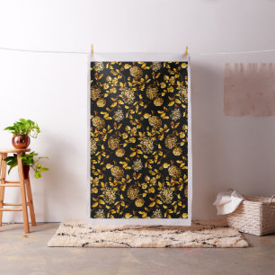 Tela Vintage Hechicería Floral de color negro profundo