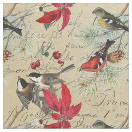 Tela Vintage Navidad y vacaciones en Poinsettia