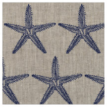 Vintage Navy Blue Starfish Monograma Lino costero