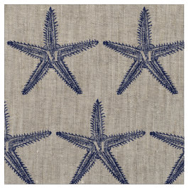 Tela Vintage Navy Blue Starfish Monograma Lino costero