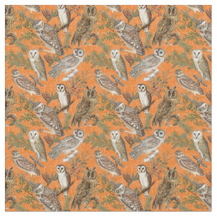 Tela Vintage owls - Naranja