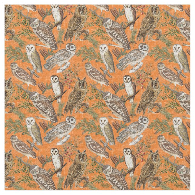 Tela Vintage owls - Naranja (De cerca)