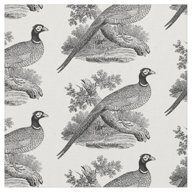 Tela Vintage Pheasant Game Bird Drawing BW (De cerca)