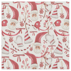 Tela Vintage Watercolor Navidades de color rojo y blanc