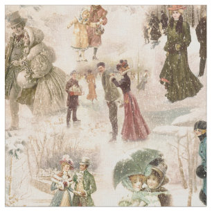 Tela Vintage Winter Fun Snow Scenes una escena de nieve