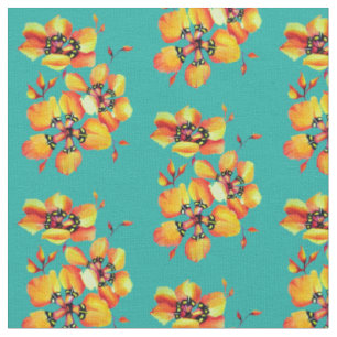 Tela Vivid Exquisite Flowers Aqua
