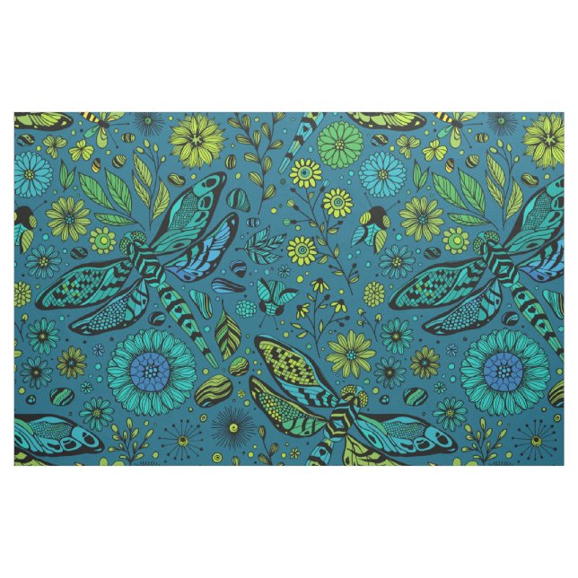 Tela Volar, volar libélula en azul ("Cuarto gordo" (fat quarter))