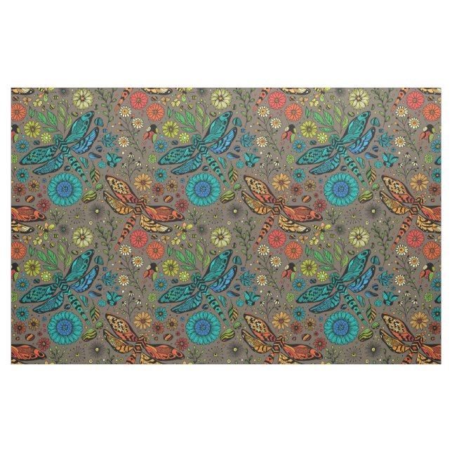 Tela Volar, volar libélula sobre marrón ("Cuarto gordo" (fat quarter))