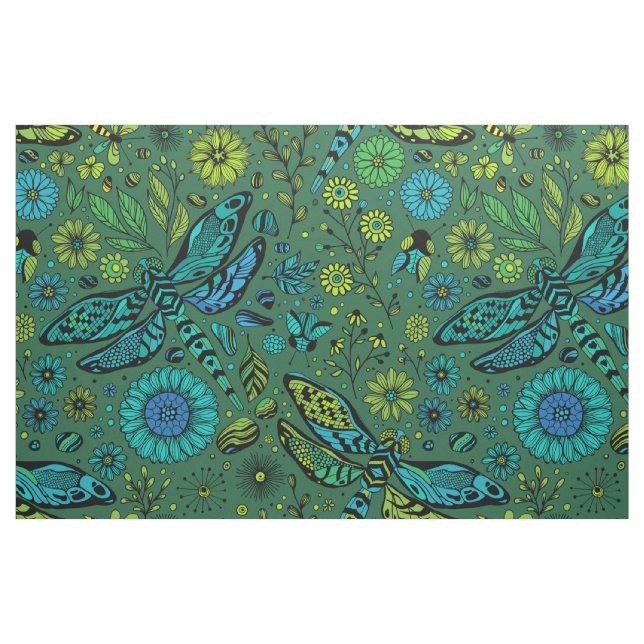 Tela Volar, volar libélula sobre verde esmeralda ("Cuarto gordo" (fat quarter))