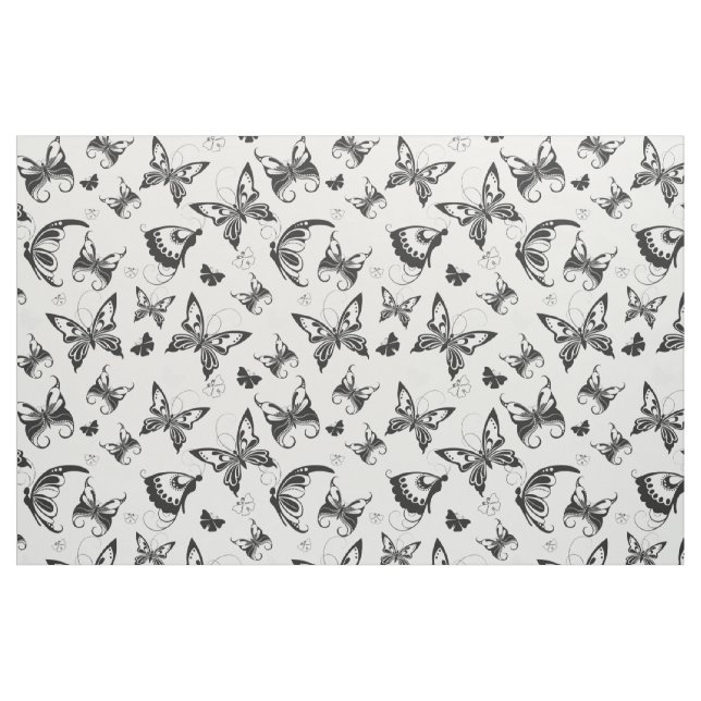 Tela Vuelo de mariposa en blanco y negro (Yarda)