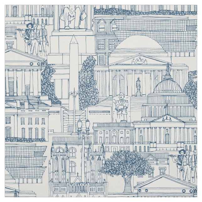 Tela Washington DC toile cobalto fuerte blanco (Retal)