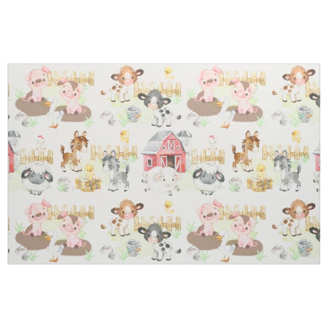 Tela Watercolor Farm Animals Baby Nursery ("Cuarto gordo" (fat quarter))