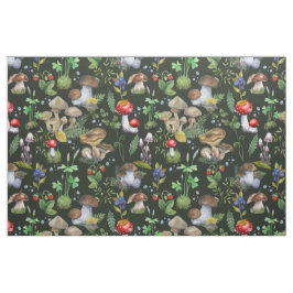 Tela Watercolor Forest Mushrooms Green Berry Pattern