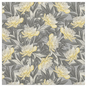 Tela Watercolor Peonies Patrón floral Amarillo   Gris