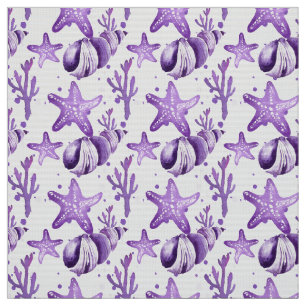 Tela Watercolor Púrpura Starfish & Seasheles