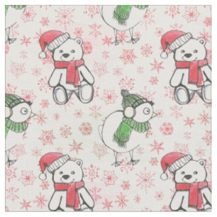 Tela Watercolor santa Teddy Oso y Navidades de birdie