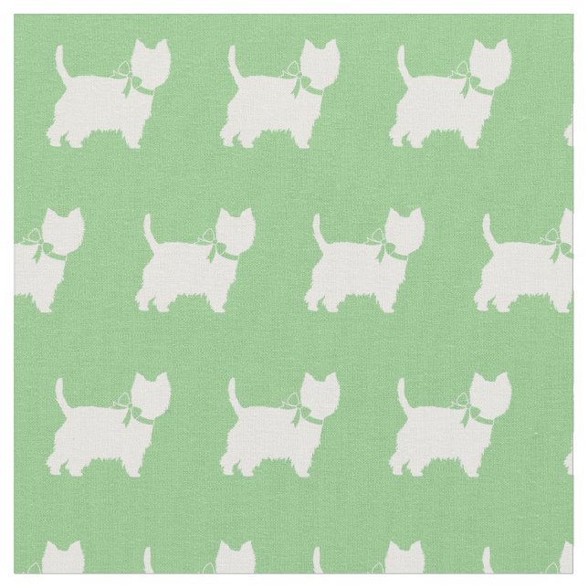 Tela West Highland Terrier Perro Silhouette Sage Green (De cerca)