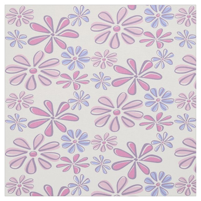 Tela Whimsical Flower Doodle Soft Purple Blue Pink (Retal)