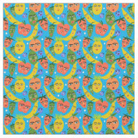 Whimsical Funny Fruit Salsa Patrón Azul