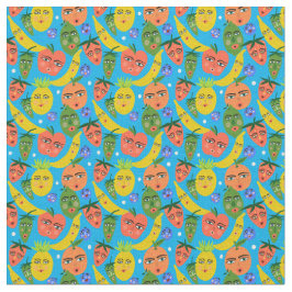 Tela Whimsical Funny Fruit Salsa Patrón Azul