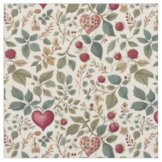Tela "Whimsical Heart and Berry Pattern"