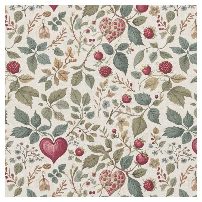 Tela "Whimsical Heart and Berry Pattern" (De cerca)