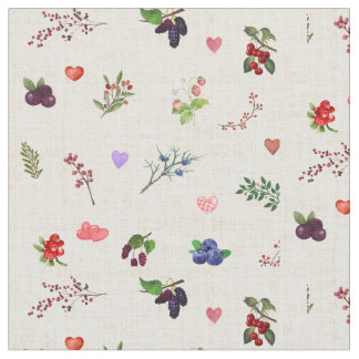 Tela "Whimsical Heart and Berry Pattern"
