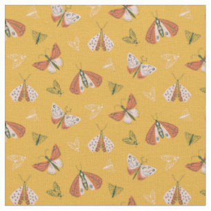 Tela Whimsical Naranja Ecru Moths