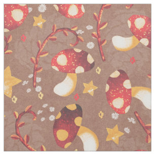 Tela Whimsical Red Mushrooms y estrellas amarillas en B