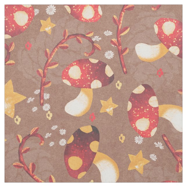 Tela Whimsical Red Mushrooms y estrellas amarillas en B (Retal)