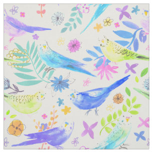 Tela Whimsical Watercolour Budgie Parakeets
