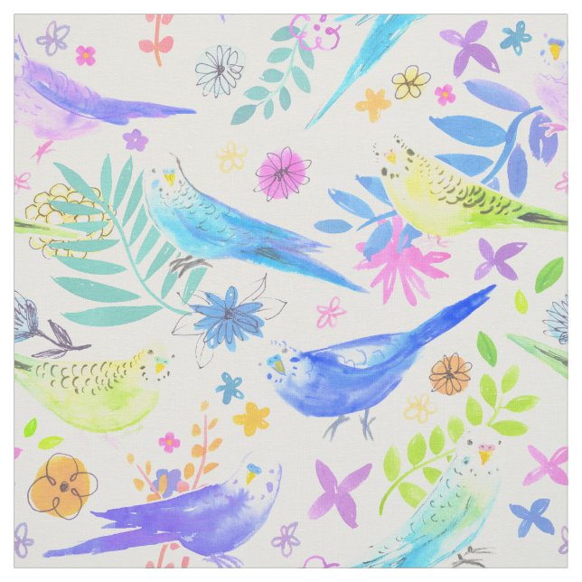 Tela Whimsical Watercolour Budgie Parakeets (Retal)
