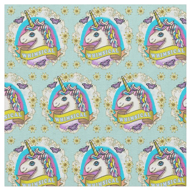 Tela Whimsy Unicorn Fabric (De cerca)