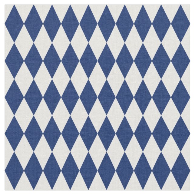 Tela White & Navy Blue Harlequin Diamonds (De cerca)