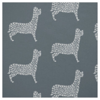 Tela White Paw Print Dog Silhouette Pattern Fabric