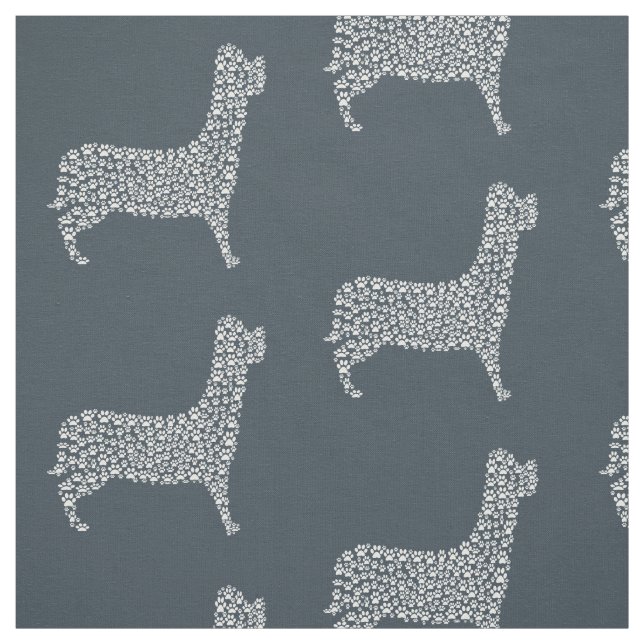 Tela White Paw Print Dog Silhouette Pattern Fabric (Retal)