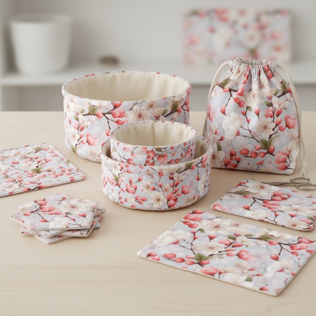 Tela White & Pink Cherry Blossom Watercolor Fabric (White & Pink Cherry Blossom Watercolor Fabric)