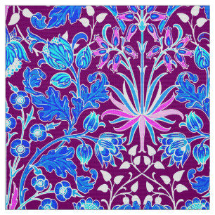 Tela William Morris Hyacinth Print, Aqua y Purple