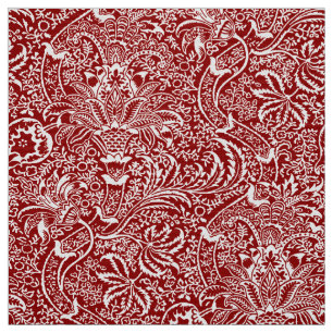Tela William Morris Indian, rojo oscuro y blanco