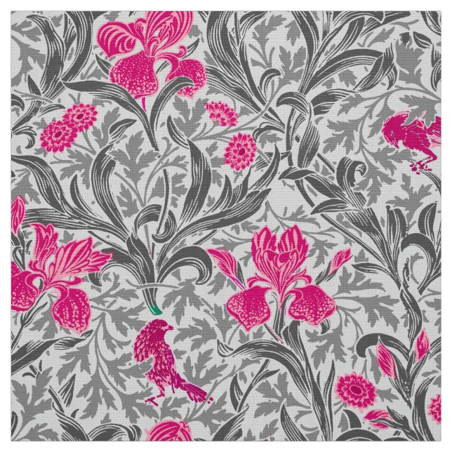 Tela William Morris irios, rosa y gris plata / gris (Retal)