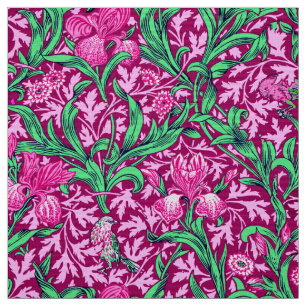Tela William Morris Irises, Fuchsia rosa y vino